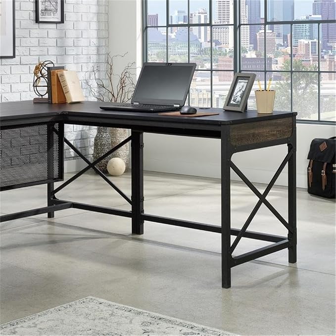 Sauder Foundry Road Engineered Wood/Metal 42" Desk Return in Carbon Oak