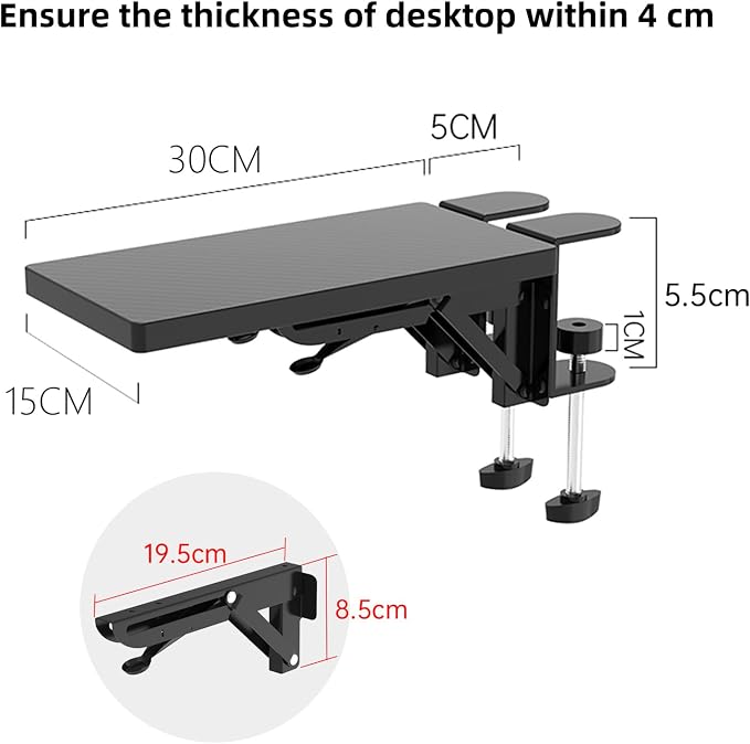 Sisyphy Ergonomics Desk Extender Tray, 11.8x5.9" Punch-Free Clamp on, Foldable Keyboard Drawer Tray, Table Mount Arm Wrist Rest Shelf, Computer Elbow Arm Support