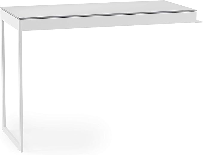 BDI Furniture Centro 6402 Office Desk Return, 40" x 18" for use on Left Side or Right Side of Centro 6401 Office Desk, Satin White/Grey Etched Glass
