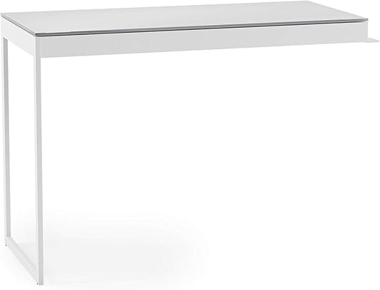 BDI Furniture Centro 6402 Office Desk Return, 40" x 18" for use on Left Side or Right Side of Centro 6401 Office Desk, Satin White/Grey Etched Glass