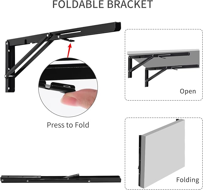 YUMORE Folding Shelf Brackets, 20 Inch Heavy Duty L Bracket, Black DIY Collapsible Shelf Bracket for Workbench Folding Table Hinge, Max Load: 330lb, Pack of 2