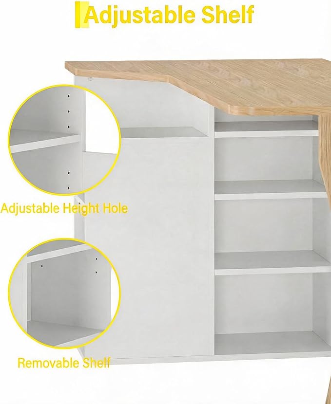 IDEALHOUSE L Shaped Desk with Storage Shelves, Small Corner Desk for Small Spaces, Reversible Table with 3 Tier Shelves, Home Office, Writing Study Gaming Desk Oak Wood
