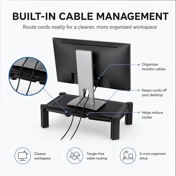 Mount-It! Monitor Stand Riser with Storage, Height Adjustable Desk Shelf for Monitor & Printer, Large 19" Platform, Fits 13–32" Screens up to 22 lbs, Desk Organizer, Black