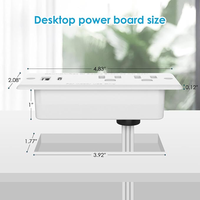Recessed Power Strip USB C 20W,Flat Plug Ultra Thin Extension Cord,Furniture Desktop Charging Station for Side Table,End Table,Flush-Mount Desk Outlet Power Grommet,10ft Cord (White)