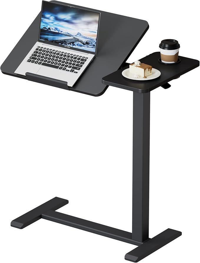 BZIUM Overbed Bedside Table with Hidden Wheels, Adjustable Medical Tilt Top Hospital Bed Table Over The Bed, Rolling Desk Mobile Standing Desk (27.6x15.8, Black)