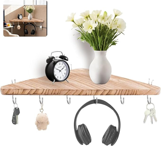 Cubicle corner shelf with hook：1pcs 16.5in wood triangle cubicile hanging shelves organization accessories fabric walls organizer for use in office cubicles office stylish decoration for women's desks