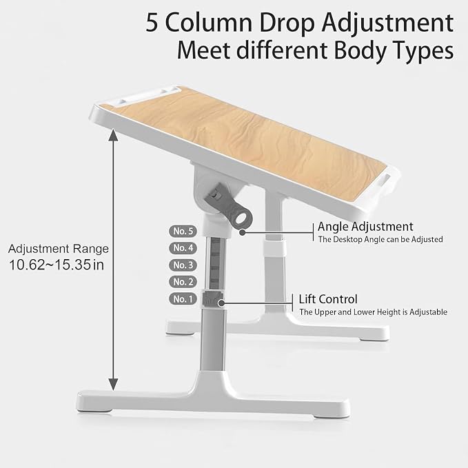 Extra Large 23 Inch Adjustable Laptop Desk for Bed with USB Charging Port, Foldable Bed Table with Storage Drawer, Portable Laptop Bed Desk Tray for Working, Writing, Reading & Eating (Yellow)