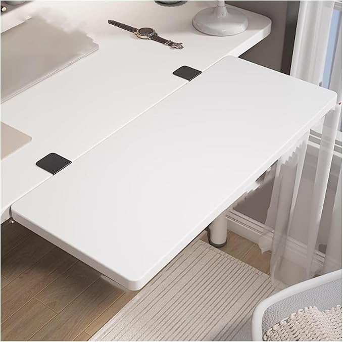 Ergonomic Desk Extender Tray, Clamp-on Kitchen Table Extension, Adjustable Computer Armrest Stand, Space-Saving Home Office Desktop Organizer White L35.4*W7.9in