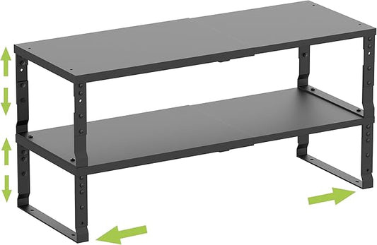 Jojocross Expandable Stackable Spice Rack Organizer for Kitchen Cabinet,Adjustable Counter Shelf, countertop, Pantry,Cupboard,Bathroom,Bedroom(2Packs/Black/Medium)