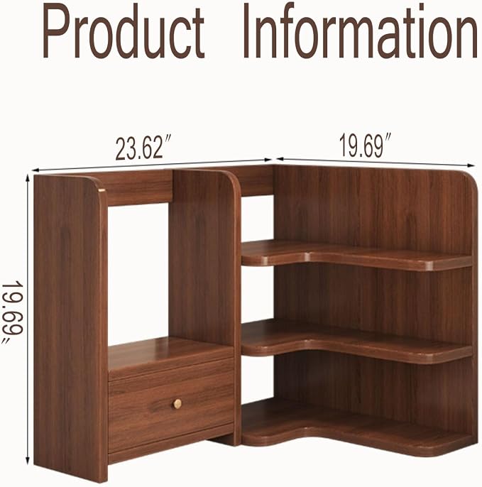 Corner Desk Organizer - Multi-Tier Bookshelf with Doors, Student/Office Desktop Storage Shelf, Home Bookcase & Clutter Solution (Walnut)