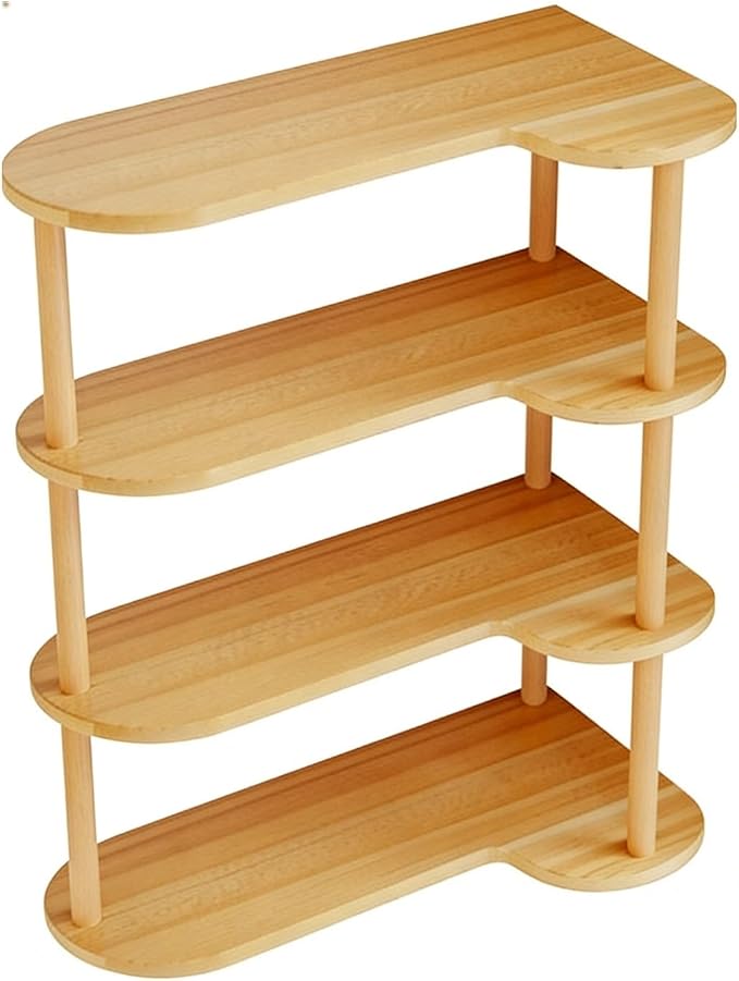 Desktop Corner Bookshelf, Wood Frame Desk Dorm Organizers, Reversible Left/Right Corner Design Storage Rack, Open countertop Display Shelf, for Home Office(4-Tier)