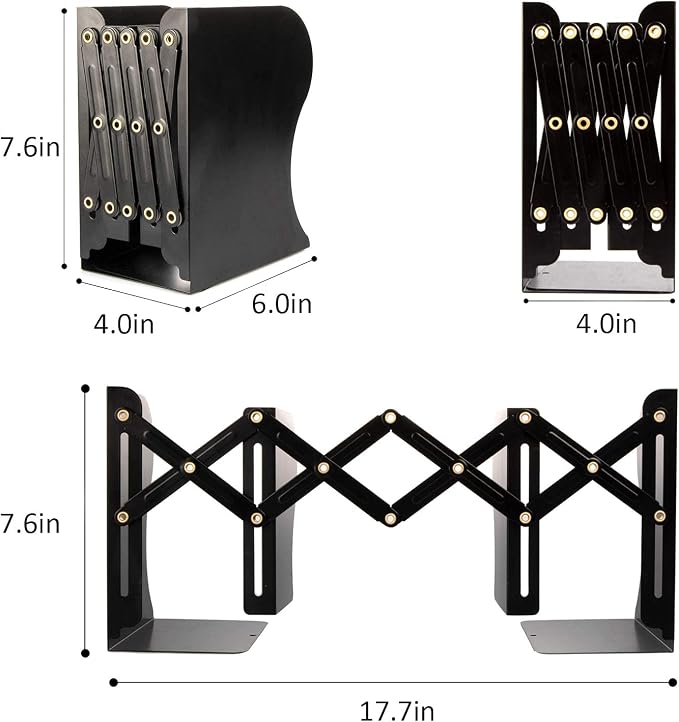 Aobopar Adjustable Book Ends, Metal Bookends for Heavy Books, Desk Book Holder for Shelves, Book Organizer for Desk, Suitable for Office, Home and School Use (Black)