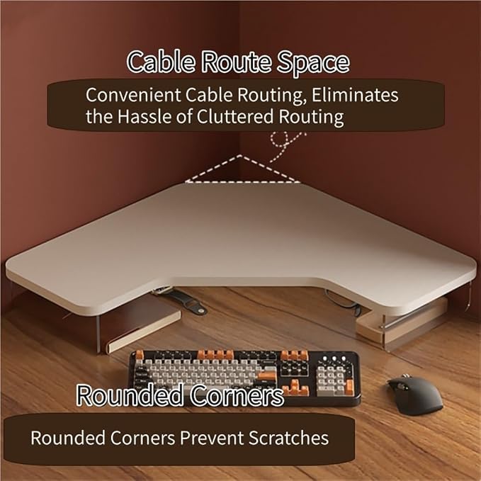 Corners Tabletop Monitor Stand, Office Laptop Stand for Desk, Simple Desk Shelf with Storage, Single Monitor Rack for Home, Triangular Laptop Stand with Cable Holes(White)