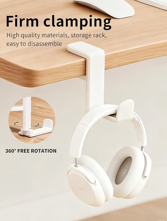Headphone Hook，Headphone Stand，PC Gaming Headset Holder for Desk，Headset Hook，Desk Headphone Hanger，Desk Hook with 360-Degree Adjustable Rotation