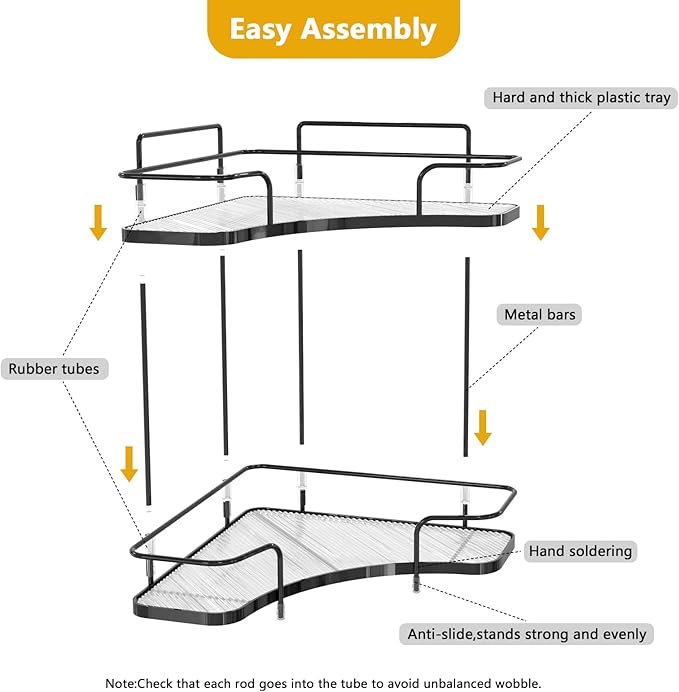 FOLLOWIN 2 Tier Countertop Corner Organizer, Corner Shelf for Vanity Countertop, Bathroom, Kitchen & Coffee Bar, Open Metal Frame with Clear Trays, Tool-Free Assembly, Space-Saving Storage, Black
