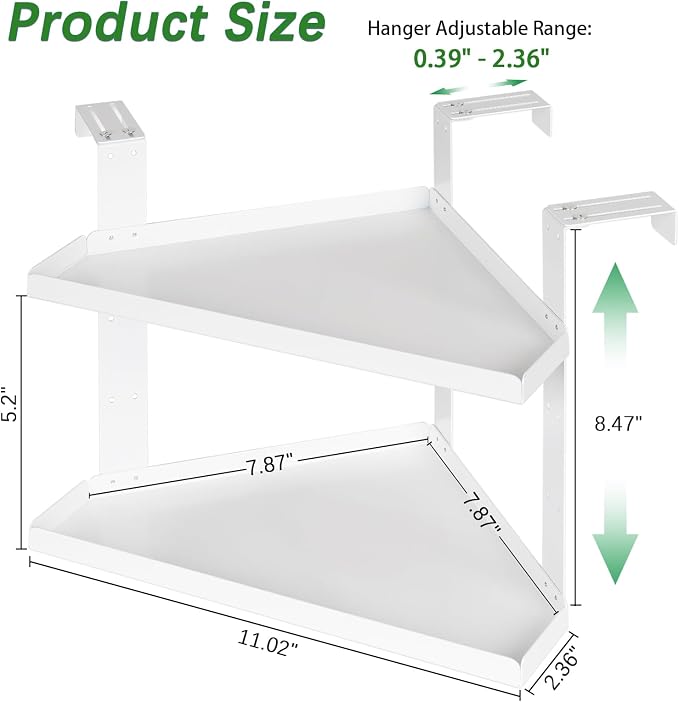 Office Cubicle Shelf - Height Adjustable Corner Shelf with Adjustable Hooks