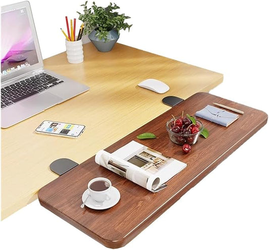 Ergonomic Clamp on Desk Extender Tray for Bookshelf, Dining Table 90° Foldable Table Extender for Desk Office Desk Extension(Brown,80 * 20cm)