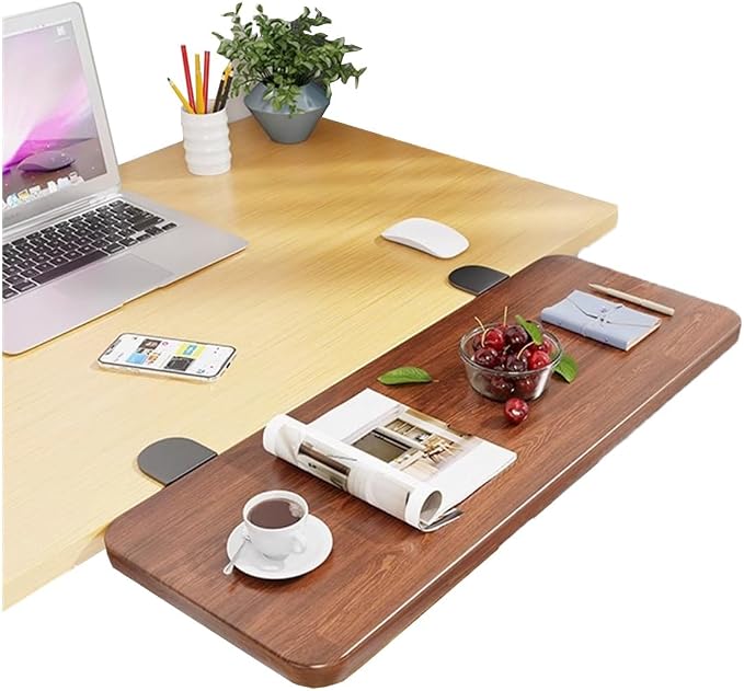 Ergonomic Clamp on Desk Extender Tray for Bookshelf, Dining Table 90° Foldable Table Extender for Desk Office Desk Extension(Brown,80 * 25cm)
