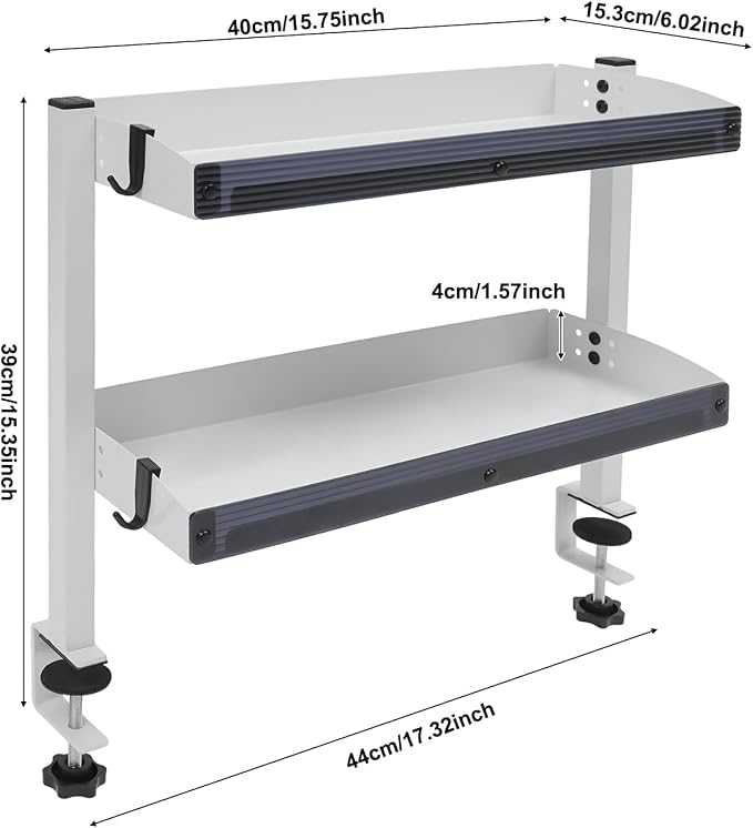 Clamp-on Desk Shelf, Laptop Organizer with Adjustable Storage Tray, Panel Clip On Desk Stand for Offices, Bedrooms, Living Rooms