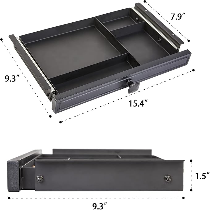 GOME Under Desk Slide out Pencil Drawer with Space Divider Design for Storing Pencil and Office Accessories, Underdesk Pull out Tray Organizer Mounted for Sit Stand Workstation