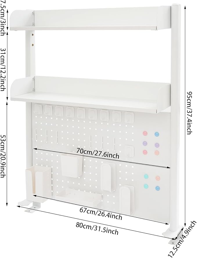 Clamp On Desk Organizer Shelf, 31.5" x 37" Desk Extender Pegboard Bookshelf Workstation Computer Desk Accessories with Shelf for Office, Privacy Panel for Gaming Desk (White, 31.5"W x 37.4"H)