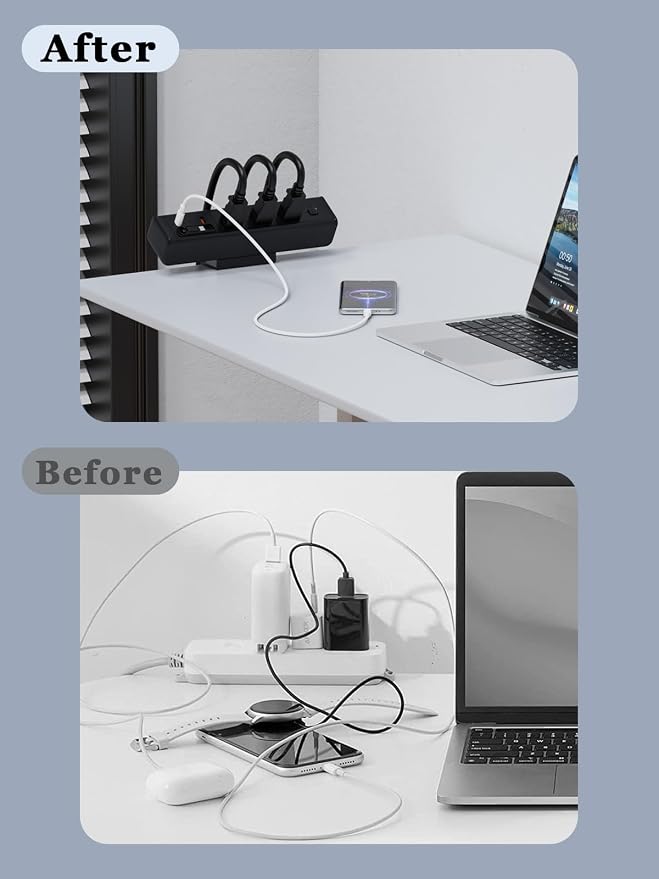 Desk Clamp Power Strip Built-In1 Retractable USB C Cables,Nightstand Charging Station 1 PD20W USB-C&1 USB-A&3 AC,Desk Mount Outlet 6.6 Ft Extension Cord for Conference Rooms, Desktop Accessory.