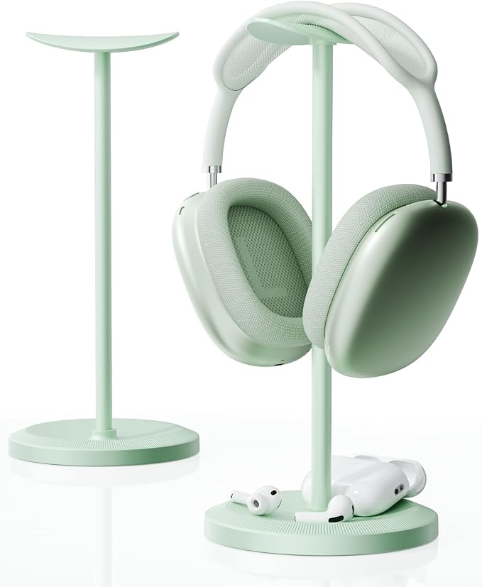 Headphone Stand, Desktop Headset Holder, Green | Earphone Stand, Gaming Headphone Hanger, Enlarged Headrest Heavy Base, Office Desk Accessories for All Headphones Size