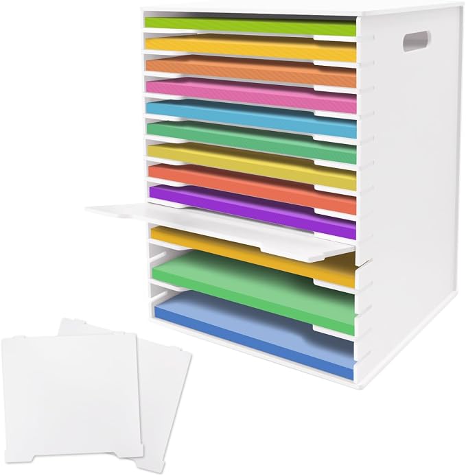 SONGWAY 12x12 Paper Storage Organizer - 15 Tier Desk File Organizer with Adjustable Shelves, Letter Mail Tray, 12x12 Stackable Scrapbook Paper Storage Cube for Home Office Classroom
