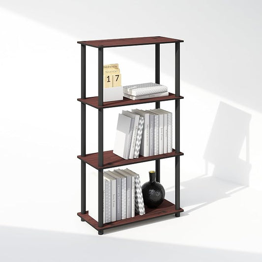 Furinno Turn-N-Tube Book Shelf, 4-Tier Bookshelf, Bookcase with Multipurpose Compact Display Rack, 11.6 x 23.6 x 43.2, for Living Room, Bedroom, Home Office, Dark Cherry/Black