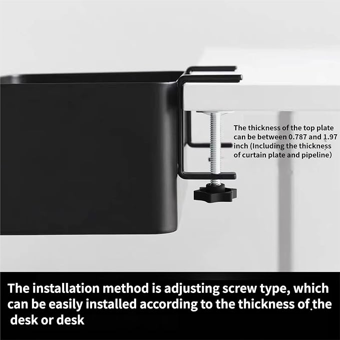 No Drill Desk Side Storage,Hanging Organizer,Clamp on Table Basket,Minimalist,Metal material,To Store Office Accessories, Gaming Devices,Storage for Office & Home,Black