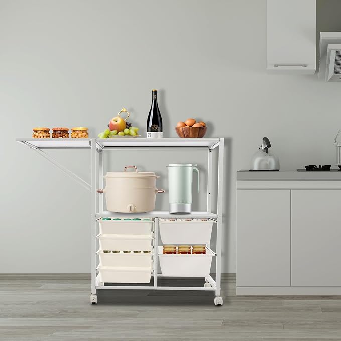 Storage Shelf Cart, Rolling Food Cart Bar Cart for Home Kitchen, Storage Organizer Shelf Cart with 6 Drawers
