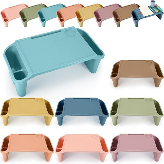 Beeveer 16 Pcs Kids Lap Desk Tray Bulk 19.7x9.6x7.1in Portable Lap Tray for Kids Plastic Table with Side Storage Space for Bed Classroom Laptop Children Car Activity Eating Floor (Morandi Colors)