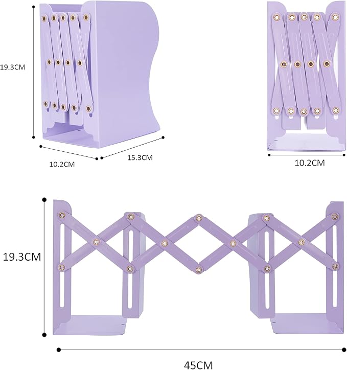Aobopar Metal Bookends - Heavy Duty Book Holders for Shelves, Office, Home & School Use (Purple)