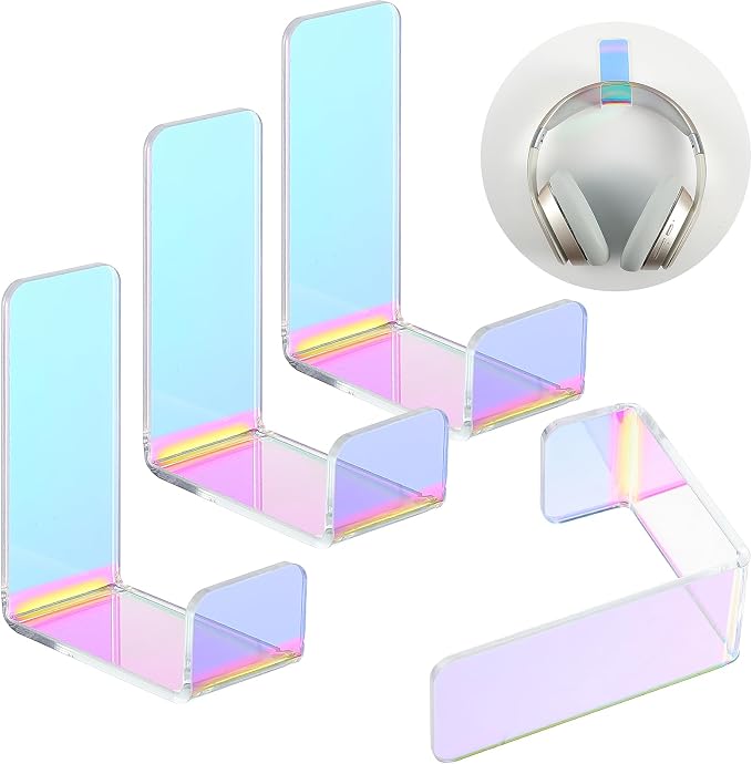 Weewooday 4 Pieces Headphone Hanger Headset Stand Holder Adhesive Wall Mount Headphone Hook for Desk Acrylic Gaming Earphones Hanger with Glues for Earphone Controller(Colorful)
