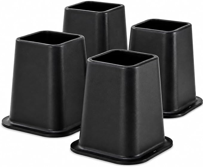 Kings Brand Furniture 6-inch Bed Risers - Set of 4 Black Heavy Duty Stackable Furniture Risers for Under Bed Storage, Desk, Sofa, Couch