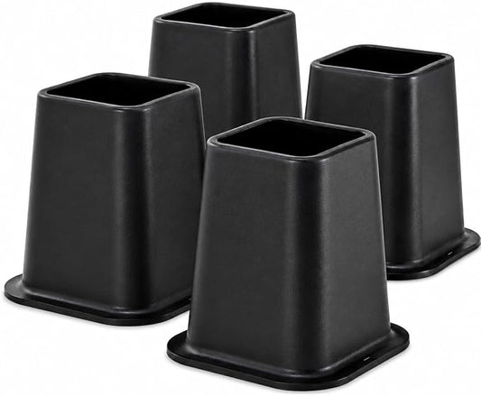 Kings Brand Furniture 6-inch Bed Risers - Set of 4 Black Heavy Duty Stackable Furniture Risers for Under Bed Storage, Desk, Sofa, Couch