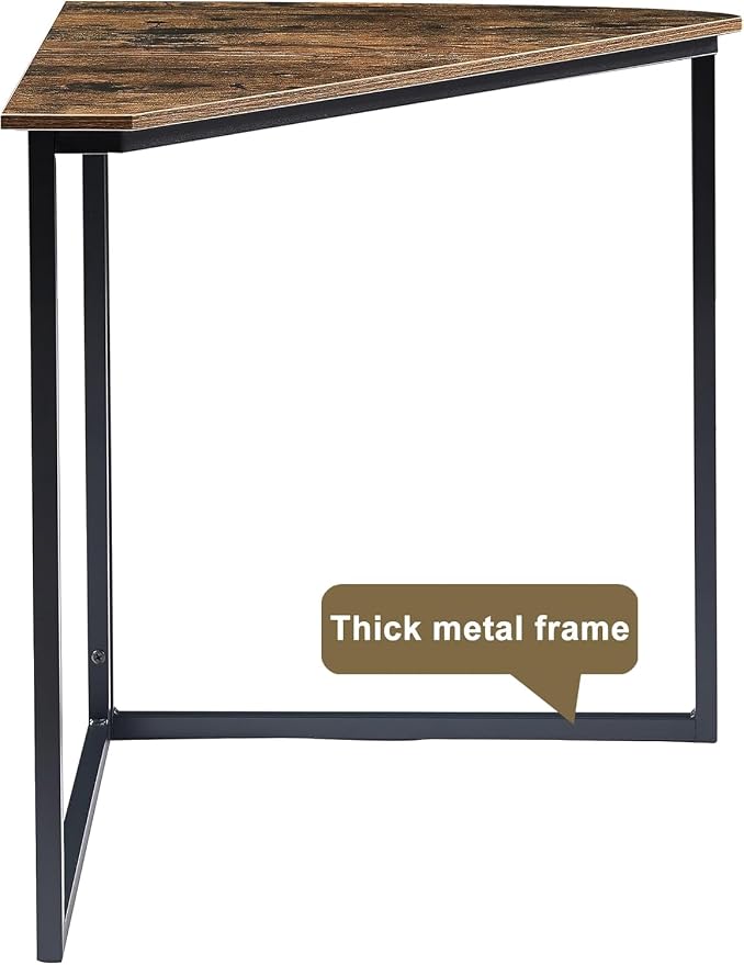 VECELO Corner Desk,Office Tables for Living Room for Small Space Triangle Computer Desk with Steel Frame Corner Shelves with Metal Frame Writing Desk for Workstation Classic Brown 33.1" 2 Set
