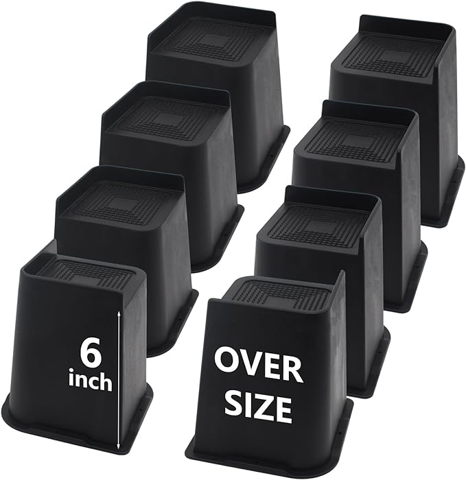 8 Pack Bed Risers 6 inch Heavy Duty, Oversized Furniture Risers, Black Bed Lifts Risers for Table, Sofa, Chair, Couch, Desk, Bed Frame Risers Supports Up to 6,500 Lbs