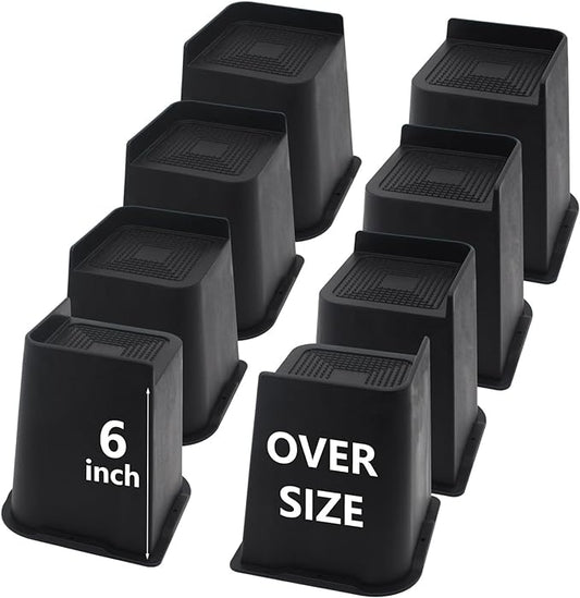 8 Pack Bed Risers 6 inch Heavy Duty, Oversized Furniture Risers, Black Bed Lifts Risers for Table, Sofa, Chair, Couch, Desk, Bed Frame Risers Supports Up to 6,500 Lbs