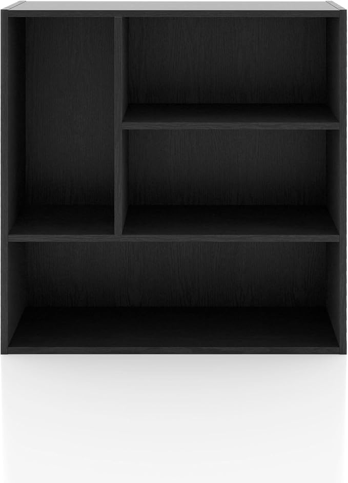 Homes: Inside + Out Apexa 4-Vertical Storage Organizer Shelves, Stackable Wood Bookcase for Organization, Dorm Teen Room Decor & Home Office, Black