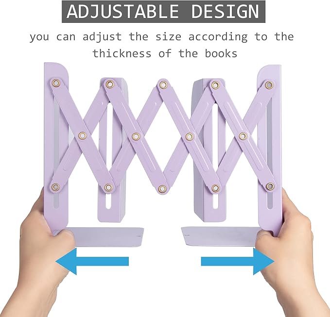 Aobopar Metal Bookends - Heavy Duty Book Holders for Shelves, Office, Home & School Use (Purple)