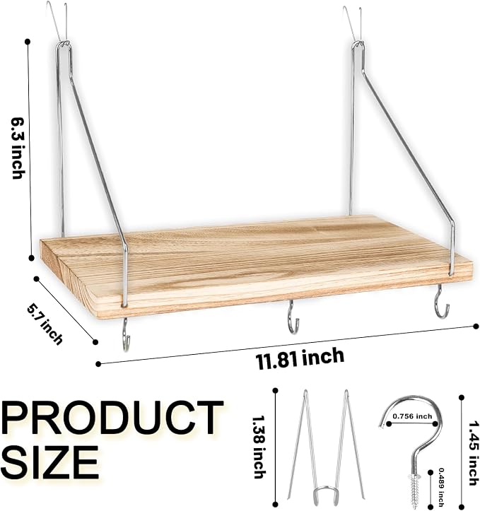 2-Pack Cubicle Shelf For Fabric Walls With Hooks：12x6.0in Wooden Cubicle Shelf Hanging Organizer Silver shelves for Accessories Office Stylish Ations cubical Decorations For Women Desk work storage