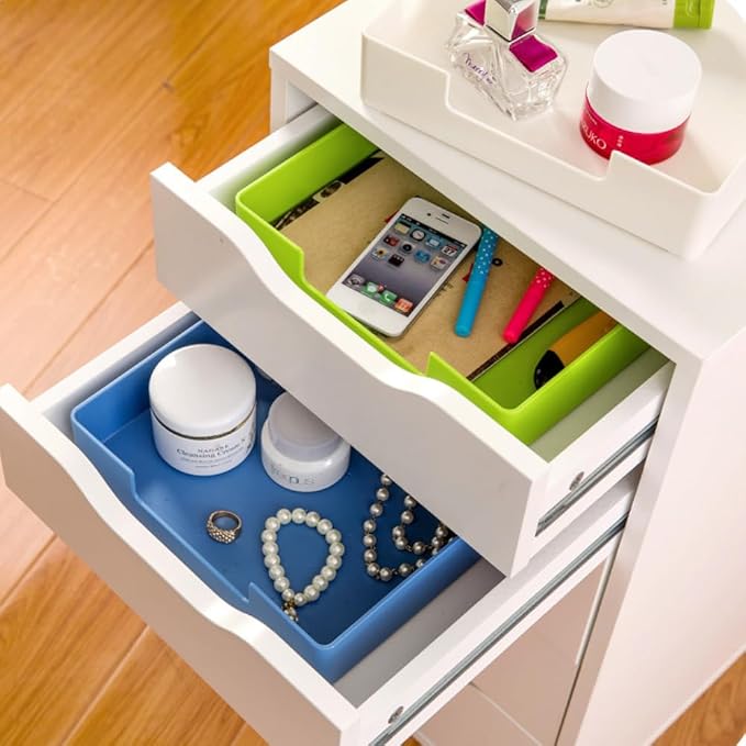 Letter-Size Tray, 2 PCS A4 Plastic Stackable Paper Tray, Desk Drawer Organizer for Office, School, Home Storage (2X Blue)