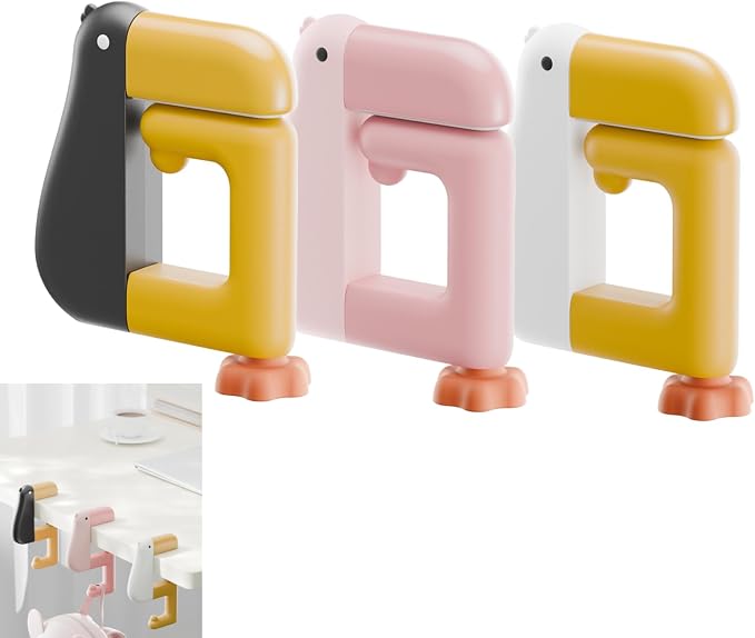 3Pack Duck Shaped Purse Hook for Table Heavy Duty - No Drill Desk Clamp Bag Holder, Foldable Non-Slip Hanger for Office/School/Kitchen, Space Saving Shelf Hooks with Protective Rubber Pad