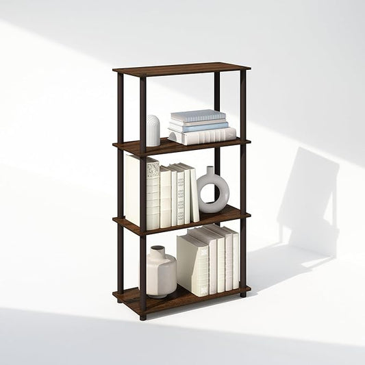 Furinno Turn-N-Tube Book Shelf, 4-Tier Bookshelf, Bookcase with Multipurpose Compact Display Rack, 11.6 x 23.6 x 43.2, for Living Room, Bedroom, Home Office, Walnut/Brown