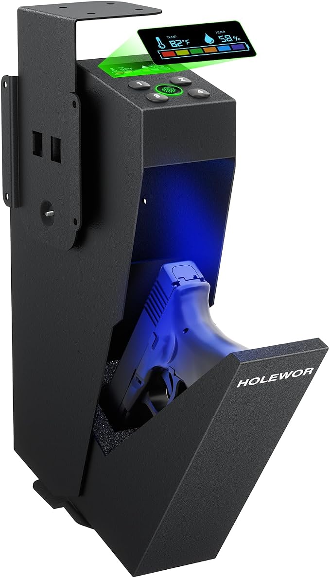 Gun Safe Biometric Pistol Safe Fingerprint Drop Down Mount Handgun Safe Under Table for Desk Bedside Nightstand