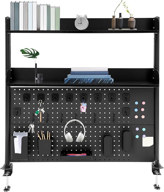 Clamp On Desk Organizer Shelf, 2 Tier Clamp-on Above or Under Desktop Storage Shelf Multipurpose Desktop Bookshelf Shelving Unit for Table Accessories (Black)