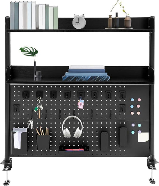 Clamp On Desk Organizer Shelf, 2 Tier Clamp-on Above or Under Desktop Storage Shelf Multipurpose Desktop Bookshelf Shelving Unit for Table Accessories (Black)