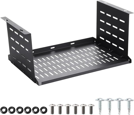 Under Desk Computer Mount for Small Form Factor Sff Computers and Pcs, Using Space 16.7" x H 8" x D 12" Mount Shelf Organizer for Office Home Workstation Gaming Stand up Desk