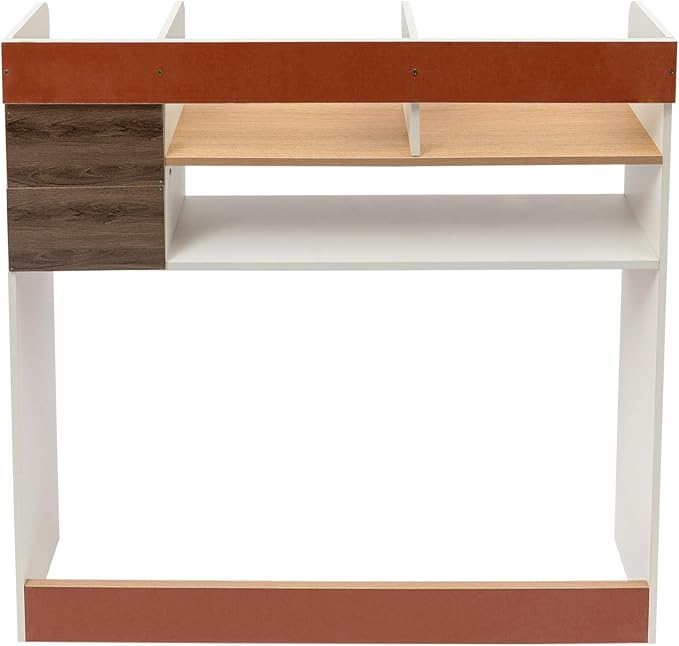 CNCEST Desktop Bookshelf Organizer, Office Shelves Storage Rack, Natural MDF Display Stand Shelf, Office Supplies Home Desk Decor (White)